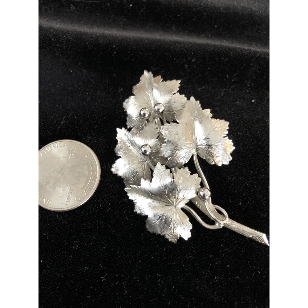 Vintage Sterling Silver Leaf Brooch Signed BB - Picture 5 of 7